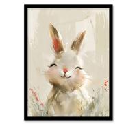 Cute Smiling Bunny Rabbit Happy Baby Animal Framed Art Print Artery8 Beige A4