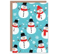 Artery8 Cute Snowman and Snowflake Pattern Blue Blank For Him Or Her Art Xmas Festive Christmas Card