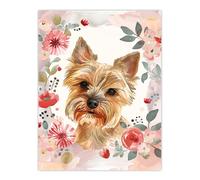 Artery8 Cute Teacup Yorkshire Terrier Dog Pink Floral Wall Art Print | Size: W12" x H16" Artery8 Pink W12" x H16"