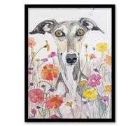 Artery8 Cute Whippet in Wildflowers Dog Lover Watercolour Living Room Artwork Framed Wall Art Print 18X24 Inch