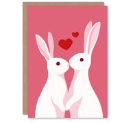 Artery8 Cute White Bunny Rabbit Couple Kiss Modern Simple Valentine's Day Card