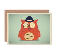 Artery8 Cute Wise Old Cartoon Gentleman Owl Art Blank Card Artery8 Multicolor