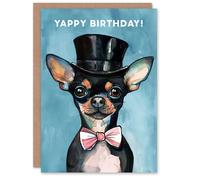 Artery8 Cute Yappy Chihuahua Dog Lover Top Hat Portrait Blank For Him Or Her Art Birthday Card