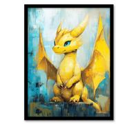 Artery8 Cute Yellow Baby Dragon Fantasy Oil Painting Framed Art Print | Size: W12" x H16" Artery8 Yellow W12" x H16"