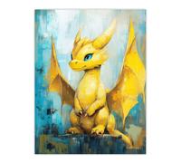 Artery8 Cute Yellow Baby Dragon Fantasy Oil Painting Wall Art Print | Size: W12" x H16" Artery8 Yellow W12" x H16"