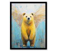 Artery8 Cute Yellow Bear With Angel Wings Oil Painting Framed Art Print | Size: A4 Artery8 Yellow A4
