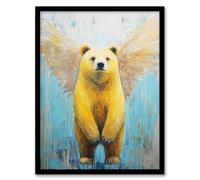 Artery8 Cute Yellow Bear With Angel Wings Oil Painting Nursery Kids Bedroom Artwork Framed Wall Art Print 18X24 Inch