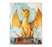 Artery8 Cute Yellow Dragon with Big Wings Oil Painting Living Room Large Wall Art Poster Print Thick Paper 18X24 Inch