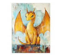 Artery8 Cute Yellow Dragon with Big Wings Oil Painting Wall Art Print | Size: W12" x H16" Artery8 Yellow W12" x H16"