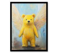 Artery8 Cute Yellow Teddy Bear With Wings Oil Painting Nursery Kids Bedroom Artwork Framed Wall Art Print A4