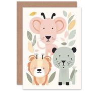 Artery8 Cute Zoo Baby Animals Pastel for Child Children Kids Birthday Daughter Son Toddler Baby Blank Art Greeting Card