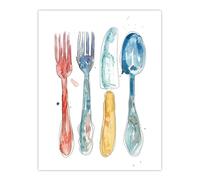 Cutlery Fork Knife Spoon Bright Happy Watercolour Wall Art Print Artery8 Grey W24 inch x H32 inch