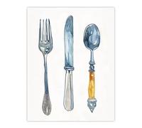 Artery8 Cutlery Fork Spoon and Knife Bright Watercolour Kitchen Large Wall Art Poster Print Thick Paper 18X24 Inch