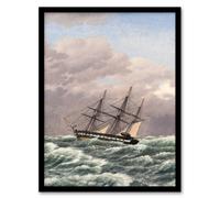 Artery8 CW Eckersberg Corvette Galathea in a North Sea Storm Framed Art Print | Size: A4 Artery8 Multicolor A4