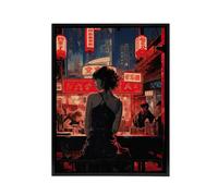Artery8 Cyberpunk Jazz Bar Neo Noir Anime Framed Canvas Wall Art Print in Red | Size: W24" x H32" Artery8 Red W24" x H32"