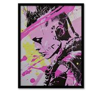 Artery8 Cyberpunk Woman Portrait Hot Pink Modern Living Room Artwork Framed Wall Art Print A4