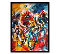 Cyclists Racing Colourful Sport Painting Framed Art Print Artery8 Multi A4
