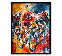 Artery8 Cyclists Racing Colourful Sport Painting Living Room Artwork Framed Wall Art Print 18X24 Inch