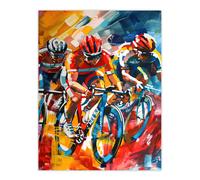Artery8 Cyclists Racing Colourful Sport Painting Wall Art Print | Size: W12" x H16" Artery8 Multicolor W12" x H16"