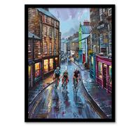 Artery8 Cyclists Tour De Yorkshire Race Modern Painting Framed Art Print | Size: W12" x H16" Artery8 Multicolor W12" x H16"
