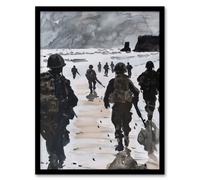 Artery8 Framed Wall Art D Day Landing Normandy Beach Wwii War Soldiers Print - 12X16 Inch