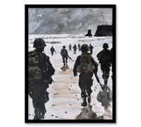 Artery8 D Day Landing Normandy Beach WWII War Soldiers Man Cave Artwork Framed Wall Art Print 18X24 Inch