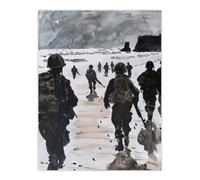 Artery8 D Day Landing Normandy Beach WWII War Soldiers Wall Art Print in Grey | Size: W12" x H16" Artery8 Grey W12" x H16"