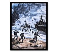 Artery8 D Day Normandy Landing 1944 WWII Watercolour Man Cave Artwork Framed Wall Art Print 18X24 Inch