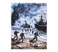Artery8 D Day Normandy Landing 1944 WWII Watercolour Wall Art Print in Dark Grey | Size: W12" x H16" Artery8 Dark Grey W12" x H16"