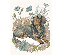 Artery8 Dachshund Dog Lying in Flower Field Pastel Watercolour Illustration Extra Large XL Wall Art Poster Print