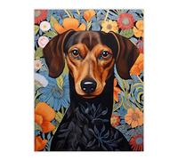 Artery8 Dachshund Dog On Elegant Floral Backdrop William Morris Style Pattern Artwork Large Wall Art Poster Print Thick Paper 18X24 Inch