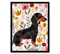 Artery8 Dachshund Sausage Dog Lover Floral Watercolour Wall Art Print - A4 Size