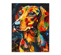 Artery8 Dachshund Sausage Dog Lover Vibrant Portrait Living Room Unframed Wall Art Print Poster Home Decor Premium