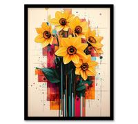 Artery8 Framed Wall Art Daffodil Bouquet Modern Floral Abstract Painting Print - 12X16 Inch