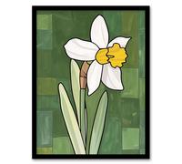 Artery8 Daffodil Flower Bloom Green Stylised Painting Framed Art Print | Size: A4 Artery8 Green A4