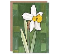 Artery8 Daffodil Flower Bloom Green Stylised Painting Greeting Birthday Card Him Her All Blank