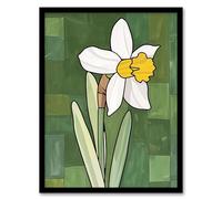Artery8 Daffodil Flower Bloom Green Stylised Painting Living Room Artwork Framed Wall Art Print 18X24 Inch