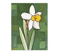 Artery8 Daffodil Flower Bloom Green Stylised Painting Wall Art Print | Size: W24" x H32" Artery8 Green W24" x H32"