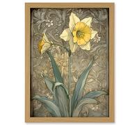 Artery8 Daffodil Flower Pastel Watercolour Art Nouveau Artwork Framed A3 Wall Art Print
