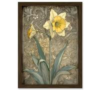 Artery8 Daffodil Flower Pastel Watercolour Art Nouveau Artwork Framed A3 Wall Art Print