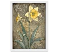 Artery8 Daffodil Flower Pastel Watercolour Art Nouveau Artwork Framed A3 Wall Art Print