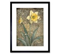 Artery8 Daffodil Flower Pastel Watercolour Art Nouveau Artwork Framed Wall Art Print 12X16 Inch