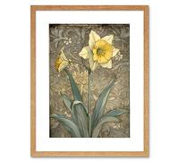 Artery8 Daffodil Flower Pastel Watercolour Art Nouveau Artwork Framed Wall Art Print 12X16 Inch