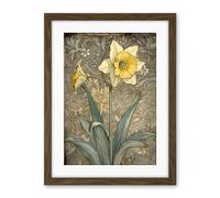 Artery8 Daffodil Flower Pastel Watercolour Art Nouveau Artwork Framed Wall Art Print 18X24 Inch