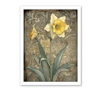 Artery8 Daffodil Flower Pastel Watercolour Art Nouveau Artwork Framed Wall Art Print 18X24 Inch
