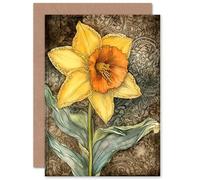 Artery8 Daffodil Flower Watercolour Art Nouveau Custom Greeting Card Personalised Message Inside for Wife Her Mum Sister Daughter Mom Gran Nan Birthday Thank You Congratulations