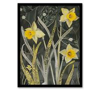 Artery8 Daffodil Green Forest Artwork Dark Spring Floral Framed Art Print in Yellow | Size: W12" x H16" Artery8 Yellow W12" x H16"