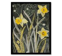Artery8 Daffodil Green Forest Artwork Dark Spring Floral Living Room Artwork Framed Wall Art Print 18X24 Inch