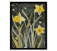 Artery8 Daffodil Green Forest Artwork Dark Spring Floral Living Room Artwork Framed Wall Art Print A4
