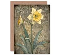 Artery8 Daffodil Lover Flower Pastel Art Nouveau Custom Greeting Card Personalised Message Inside for Wife Her Mum Sister Daughter Mom Gran Nan Birthday Thank You Congratulations